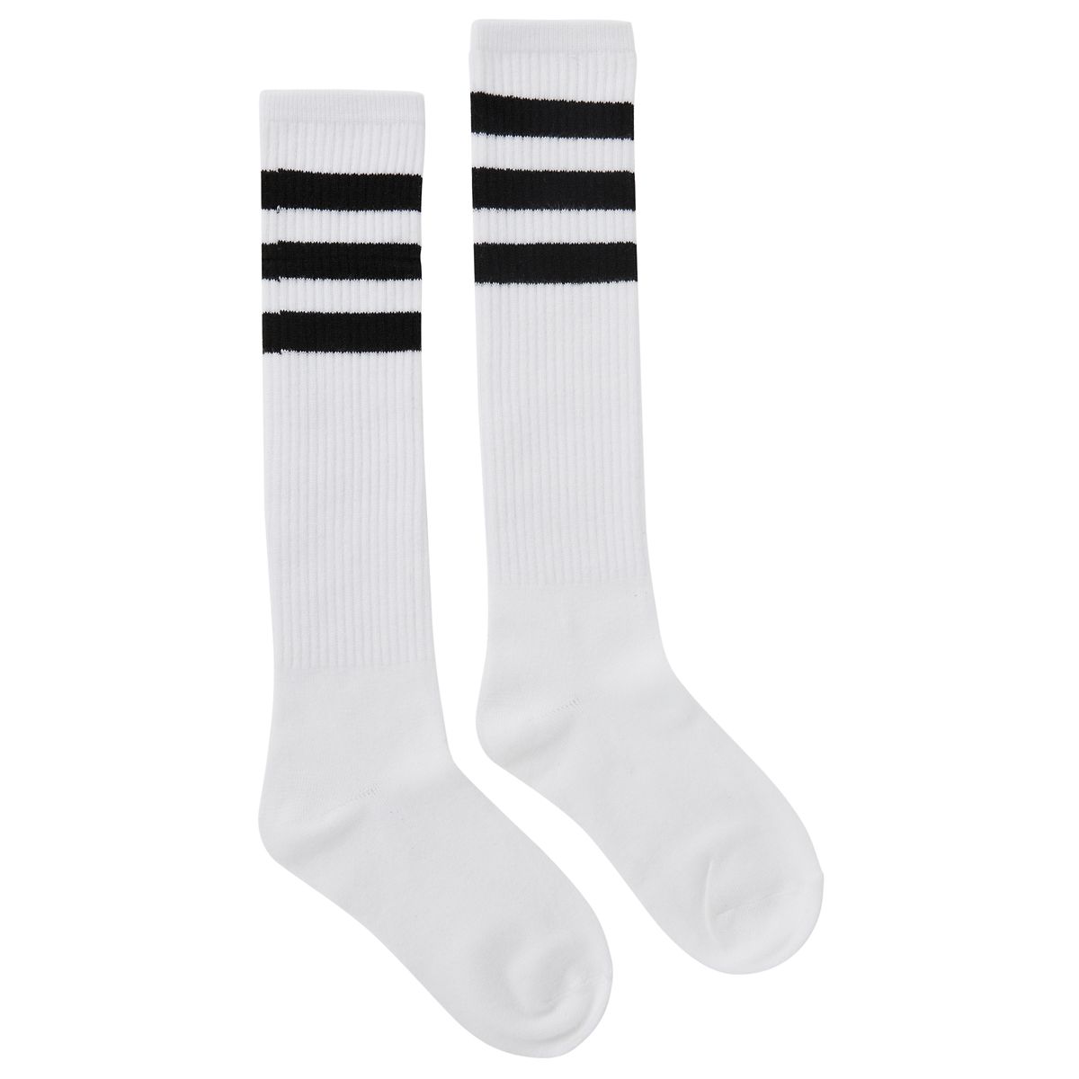 Triple Black Stripe Knee High Socks BLACK AND WHITE