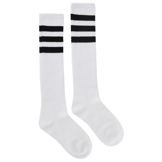 Triple Black Stripe Knee High Socks BLACK AND WHITE