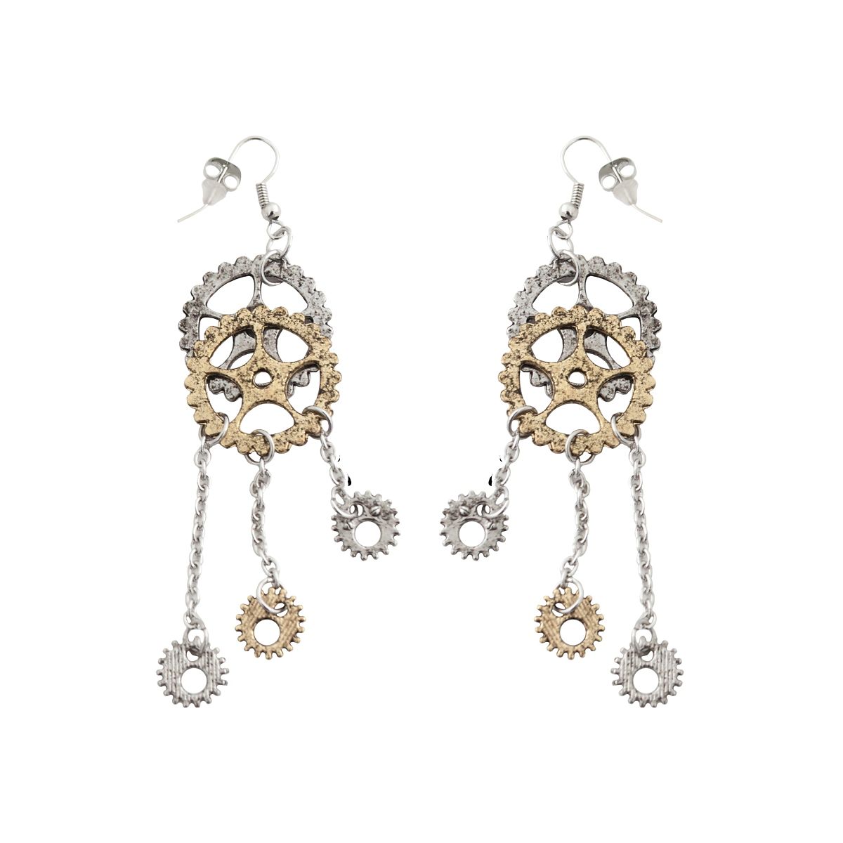 Steampunk Gear Dangle Earrings GOLD