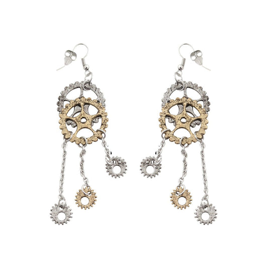 Steampunk Gear Dangle Earrings GOLD