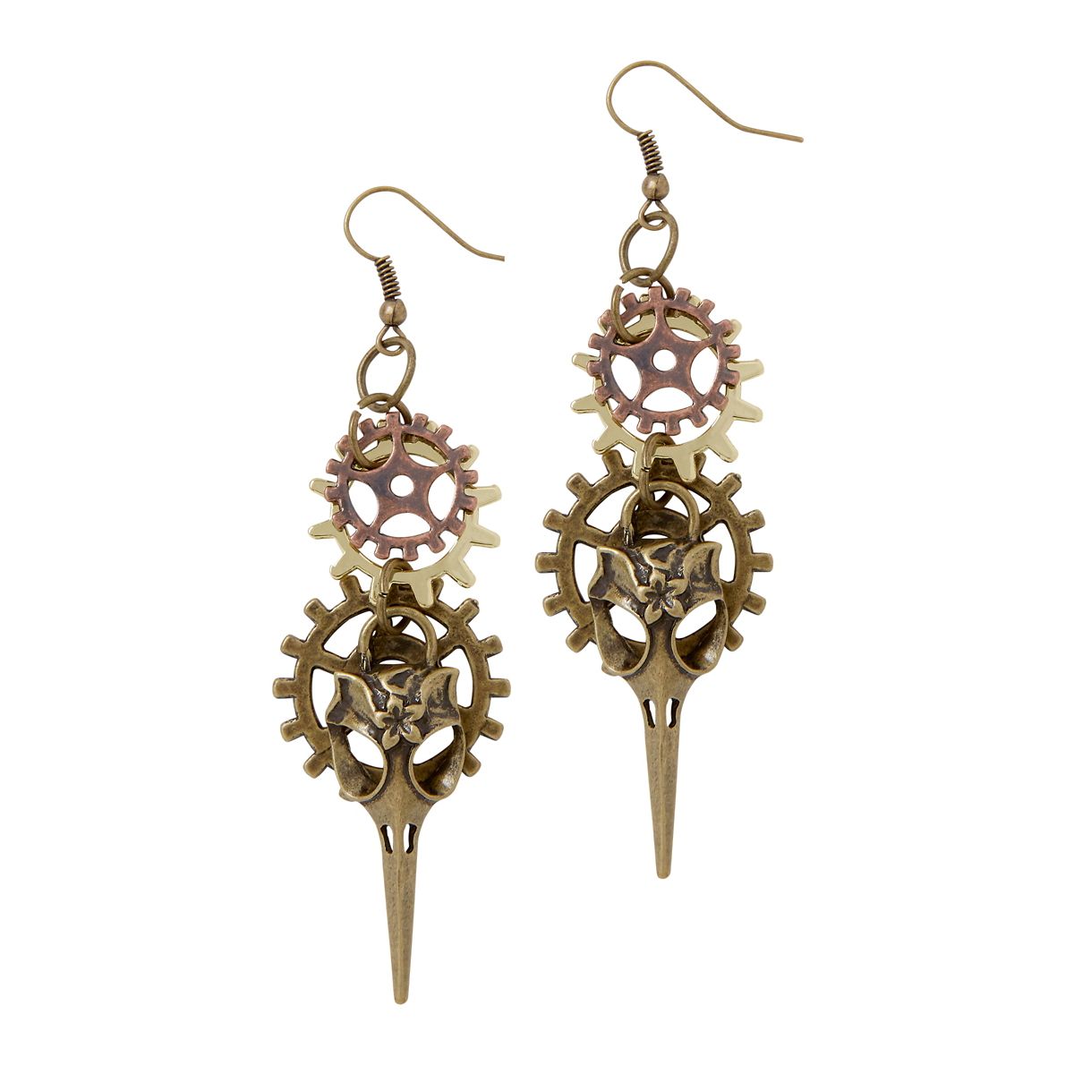 Goldtone Steampunk Gear Dangle Earrings GOLD
