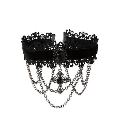 Vampire Cross Lace Choker Necklace BLACK