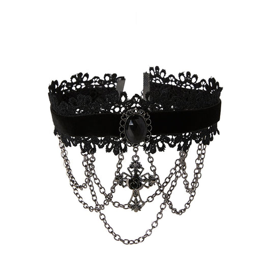 Vampire Cross Lace Choker Necklace BLACK