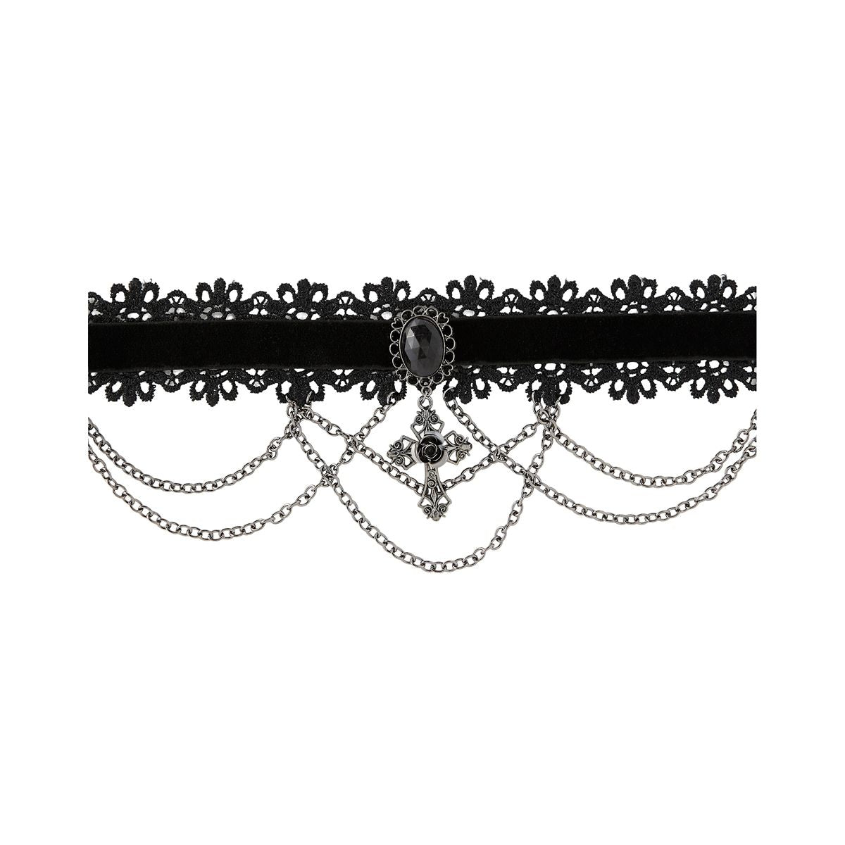 Vampire Cross Lace Choker Necklace BLACK