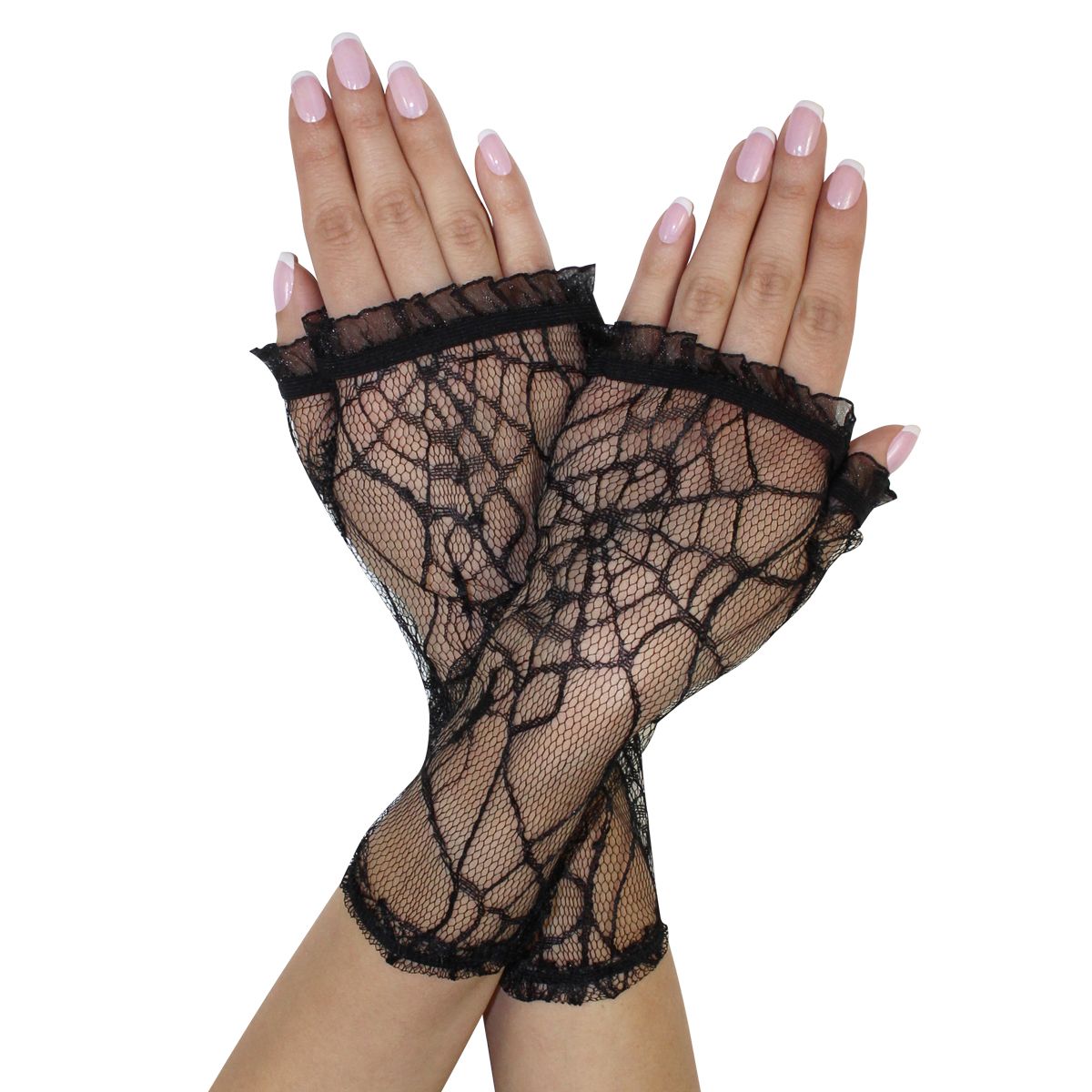 Ruffle Lace Fingerless Gloves BLACK