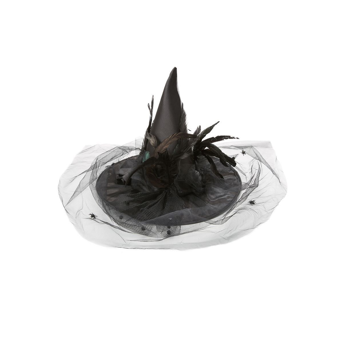 Feathered Black Witch Hat BLACK
