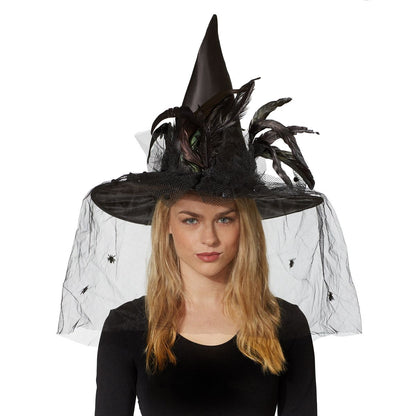 Feathered Black Witch Hat BLACK