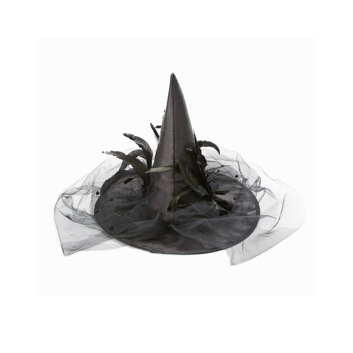 Feathered Black Witch Hat BLACK