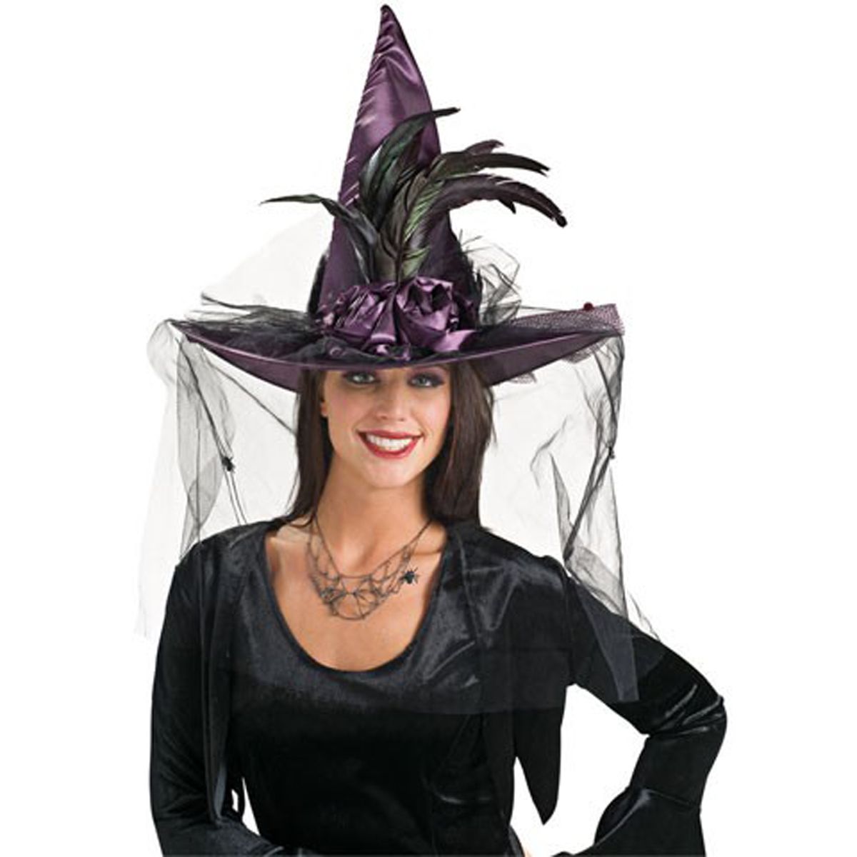 Feathered Black Witch Hat BLACK