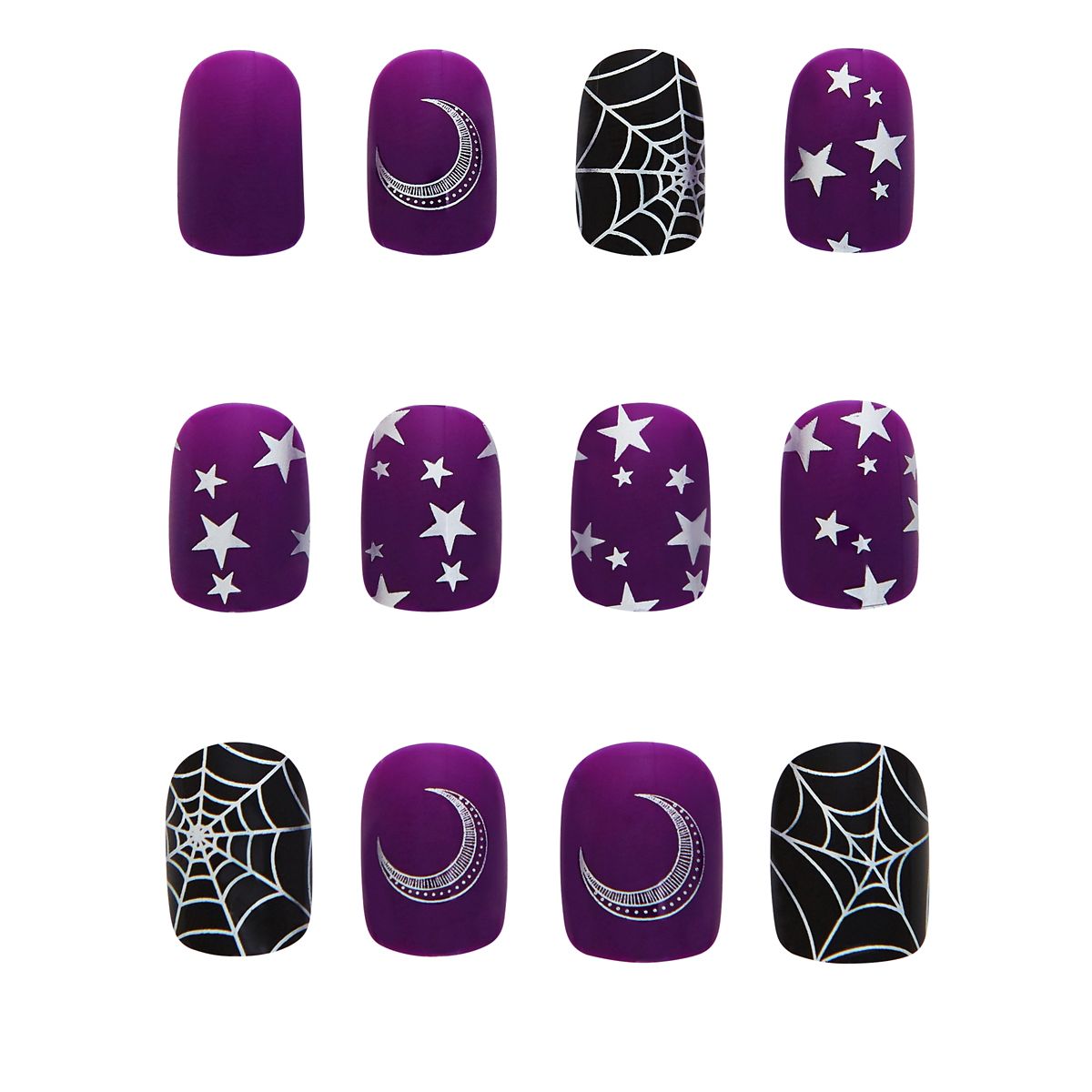 Kids Twilight Press On Witch Nails BLACK AND PURPLE
