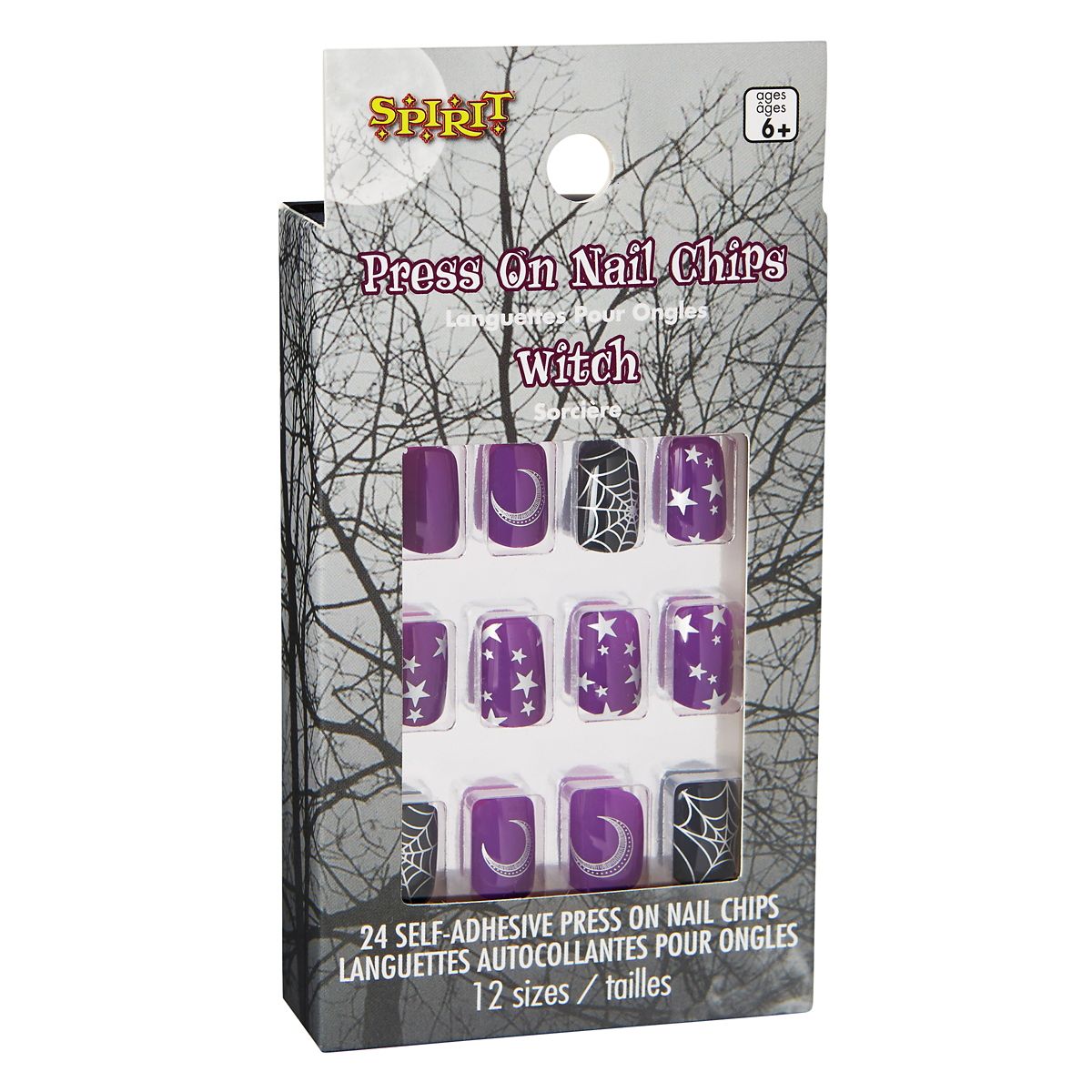 Kids Twilight Press On Witch Nails BLACK AND PURPLE