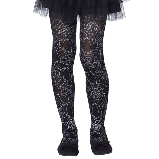 Metallic Silver Spider Web Tights BLACK AND WHITE