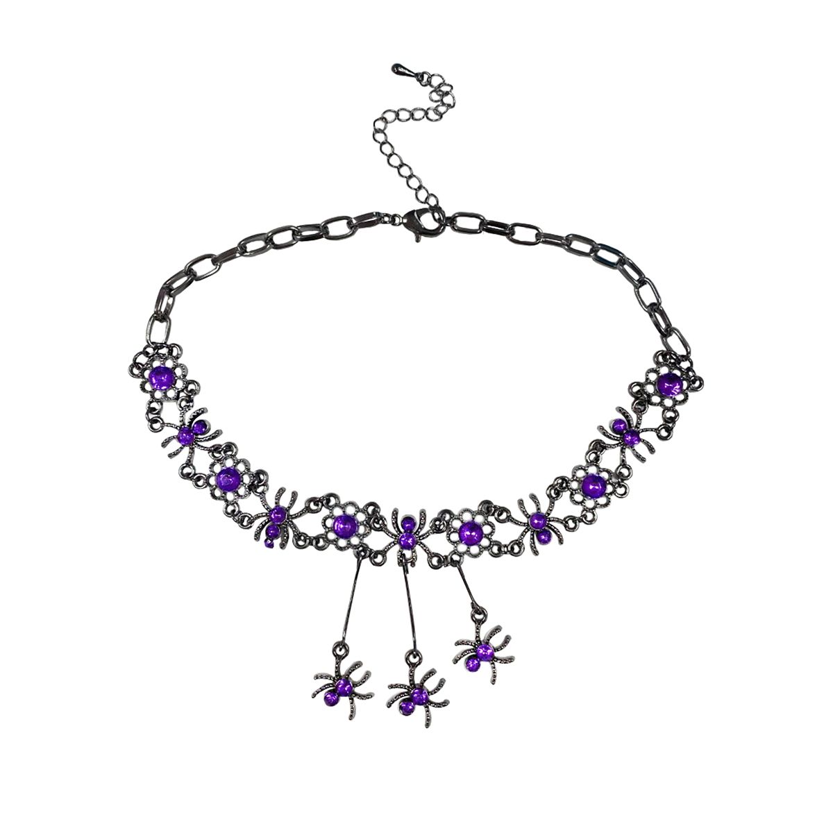 Spider Dangle Choker Necklace BLACK AND PURPLE