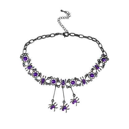 Spider Dangle Choker Necklace BLACK AND PURPLE