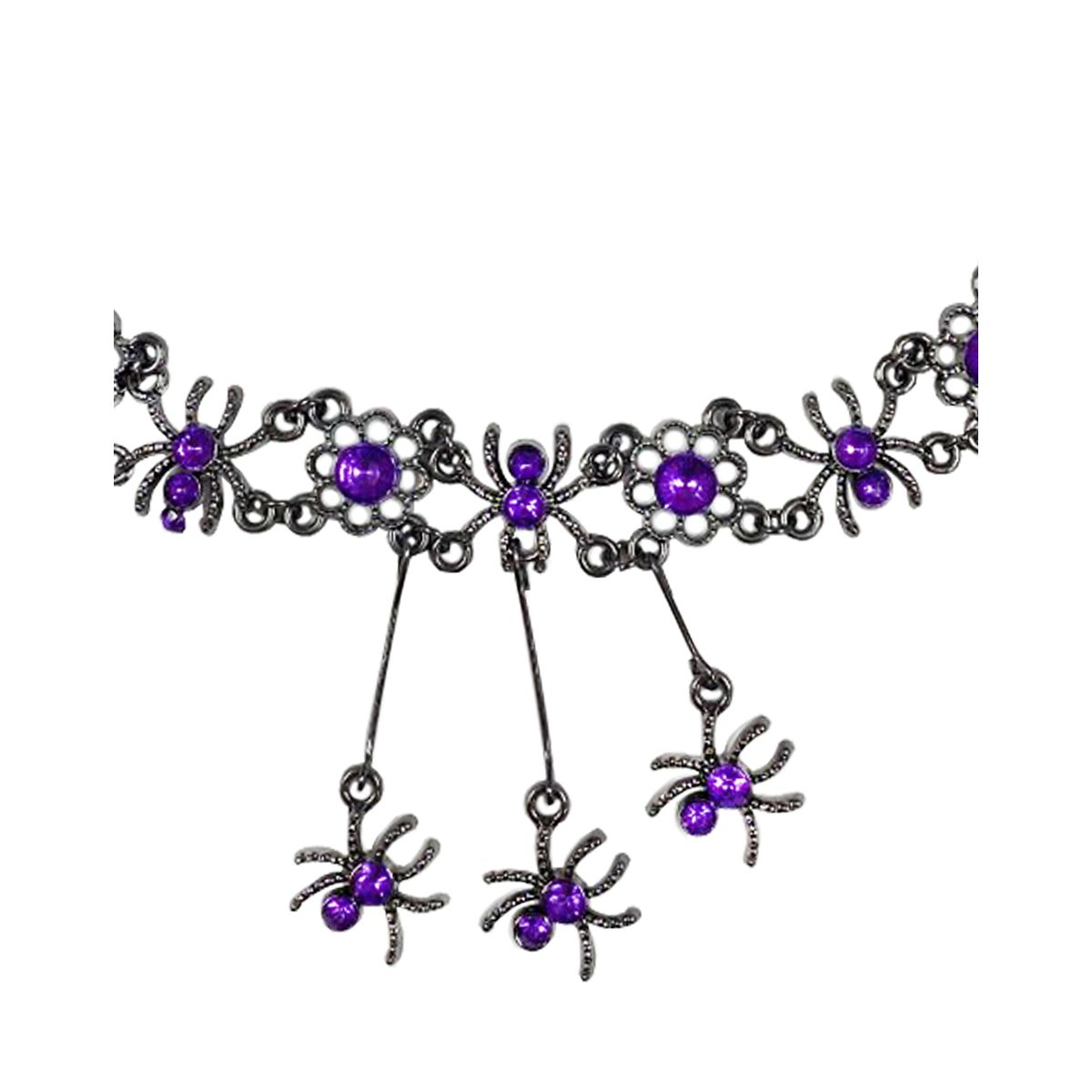 Spider Dangle Choker Necklace BLACK AND PURPLE