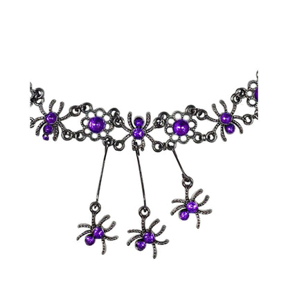 Spider Dangle Choker Necklace BLACK AND PURPLE