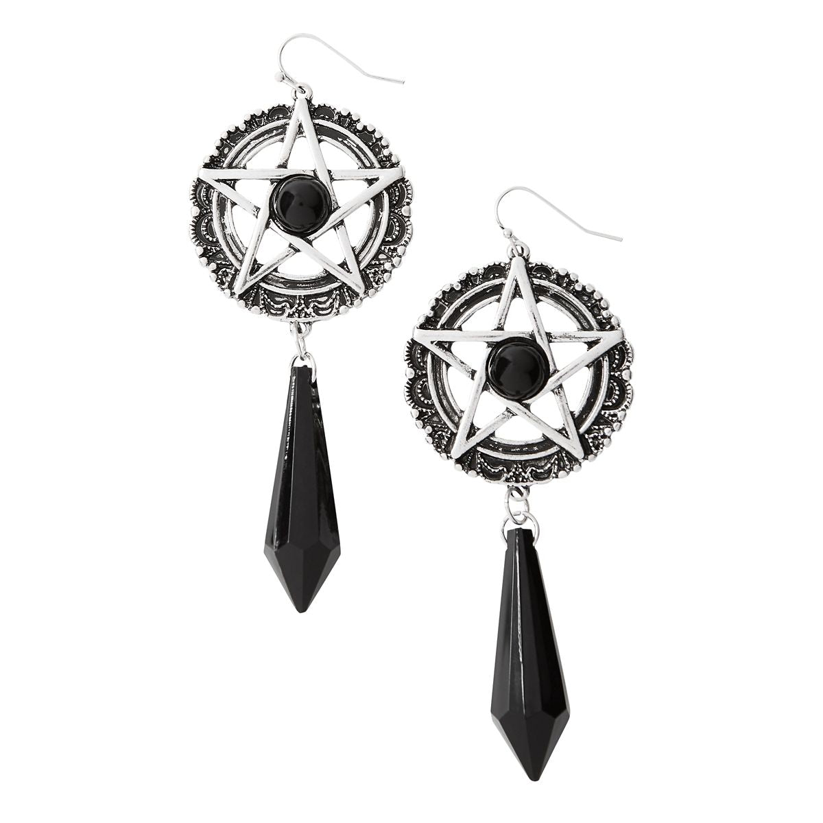 Witch Pentagram Earrings BLACK AND SILVER