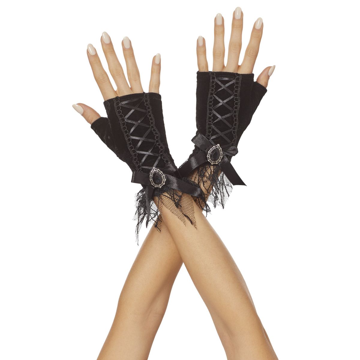 Black Velvet Witch Gloves Deluxe BLACK