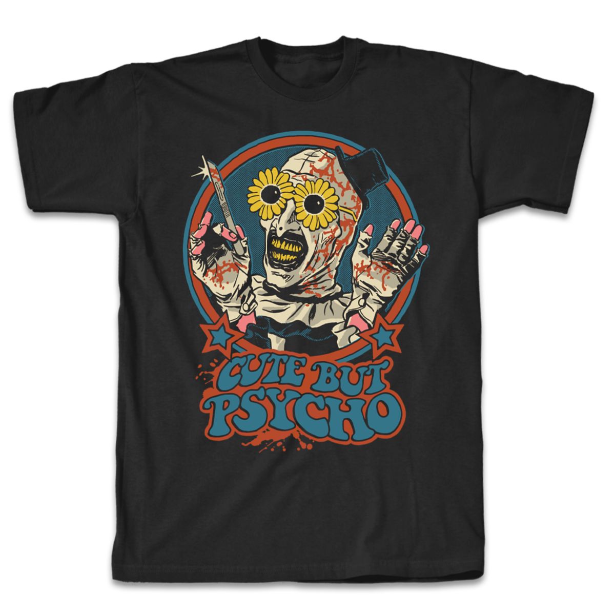 Terrifier Art the Clown Cute but Psycho T Shirt BLACK