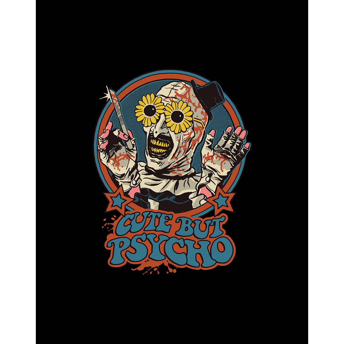 Terrifier Art the Clown Cute but Psycho T Shirt BLACK