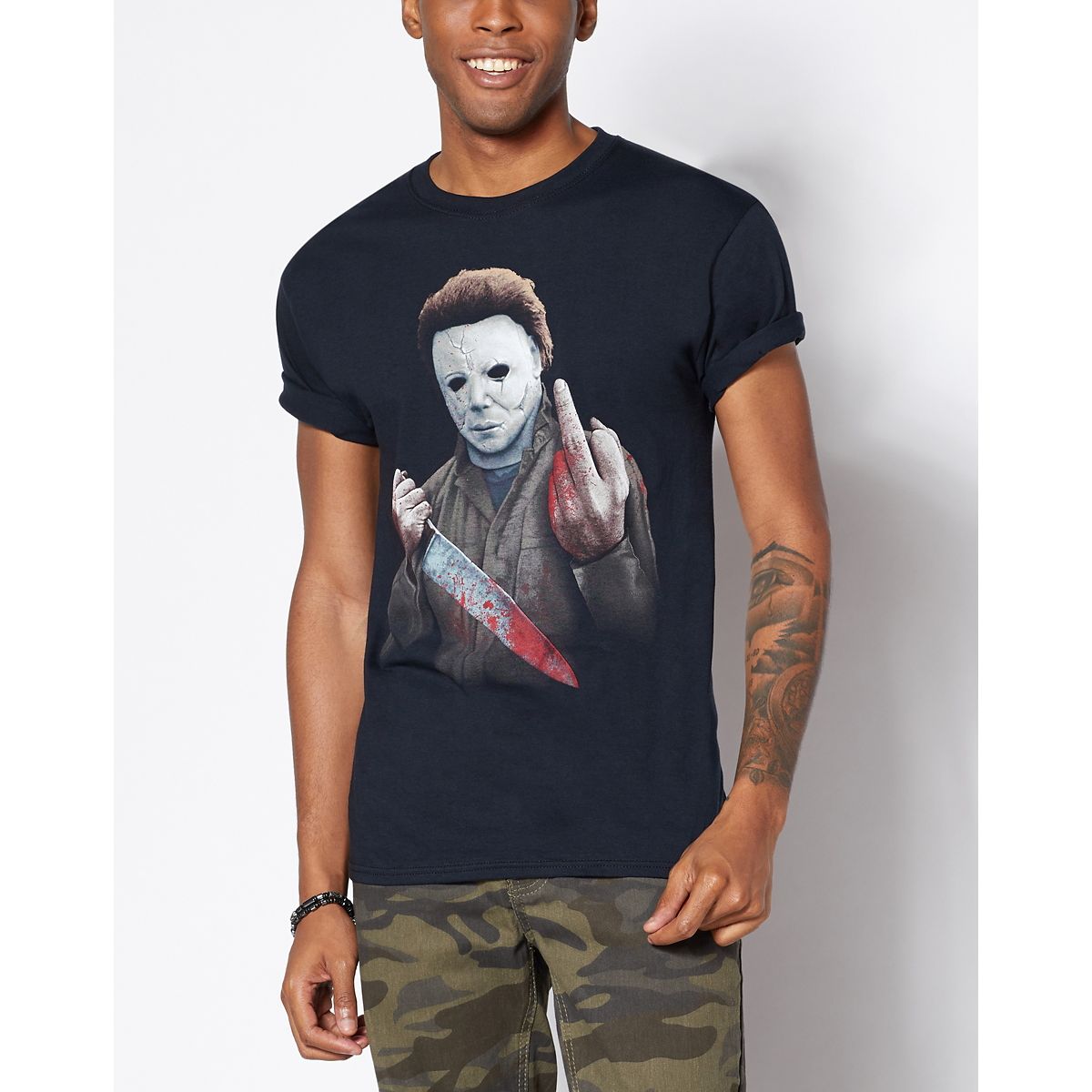 Middle Finger Michael Myers T Shirt - Halloween BLACK