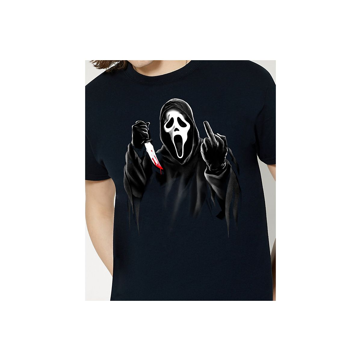 Ghost Face Middle Finger T Shirt BLACK