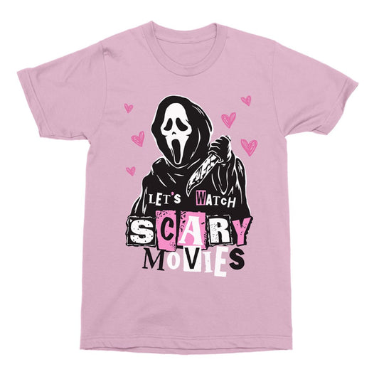 Pink Ghost Face Let's Watch Scary Movies T Shirt PINK
