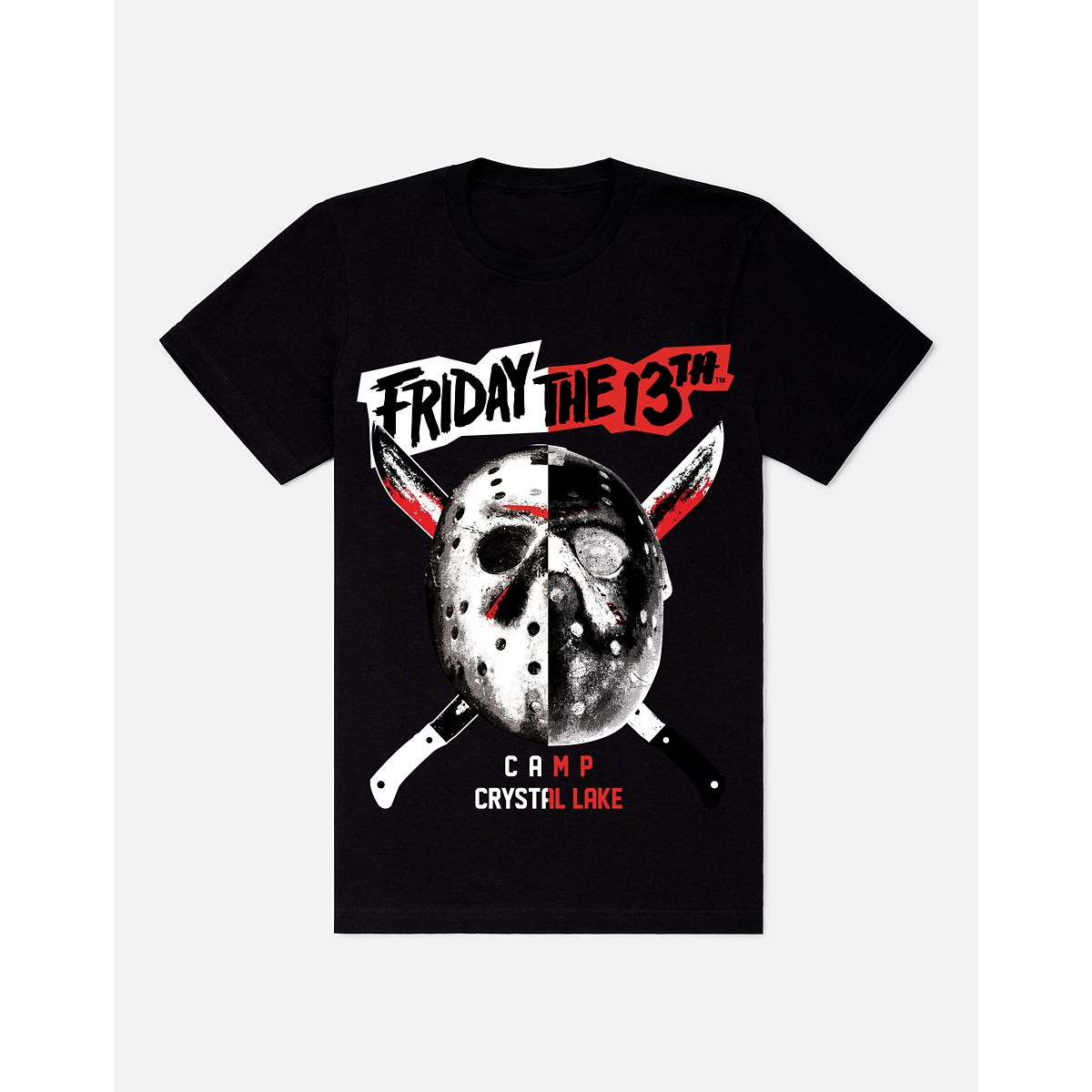Jason Voorhees Split Mask T Shirt - Friday the 13th BLACK