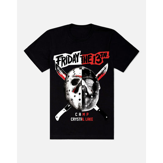 Jason Voorhees Split Mask T Shirt - Friday the 13th BLACK
