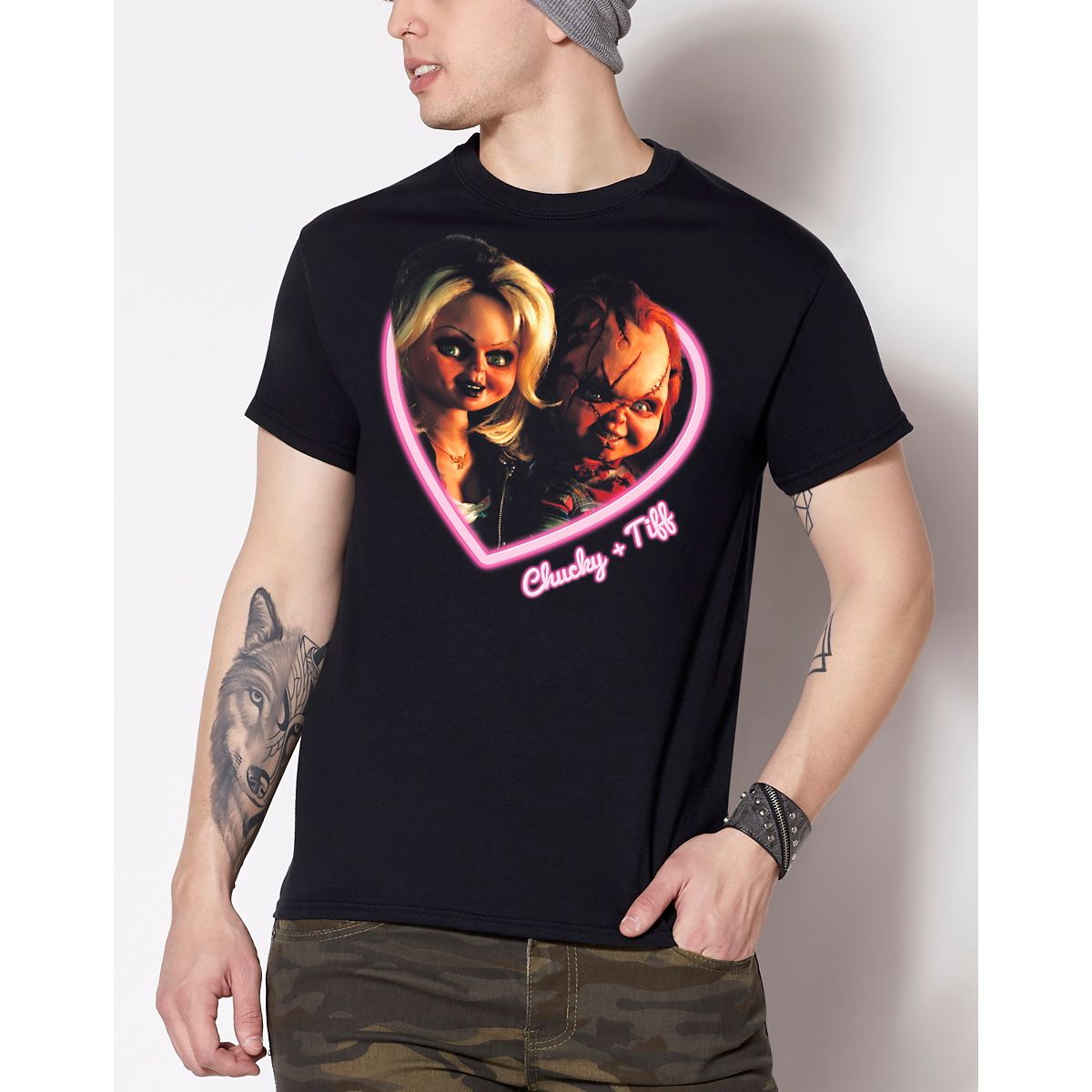Heart Chucky and Tiffany T Shirt BLACK