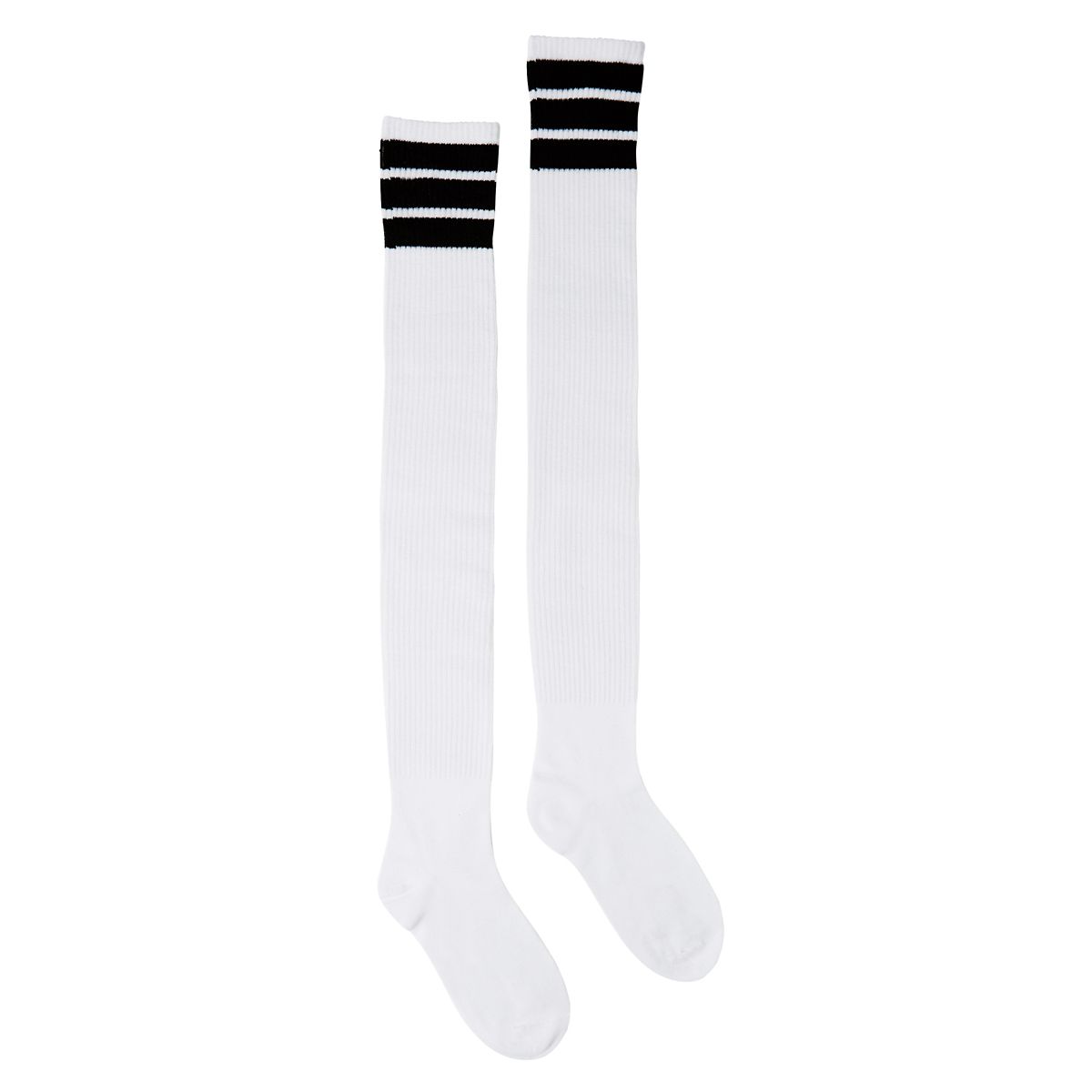 Black Striped Over The Knee Socks BLACK AND WHITE