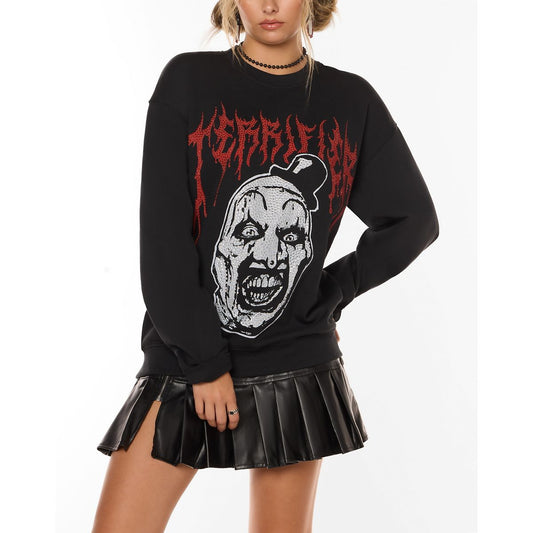Terrifier Rhinestone Crewneck Sweatshirt BLACK