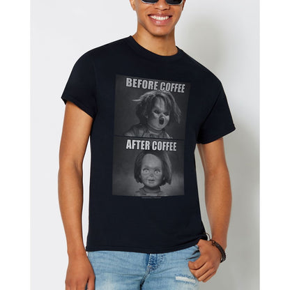 Chucky Before and After Coffee T Shirt BLACK