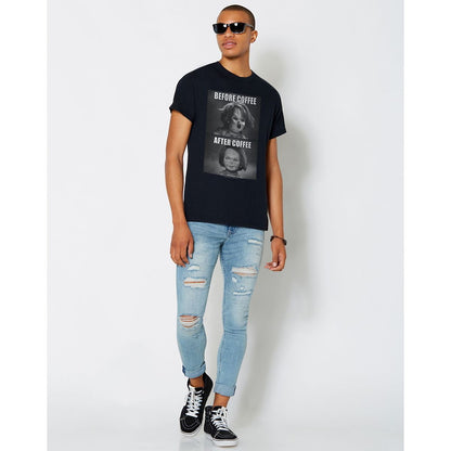 Chucky Before and After Coffee T Shirt BLACK