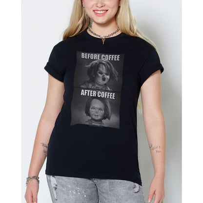 Chucky Before and After Coffee T Shirt BLACK