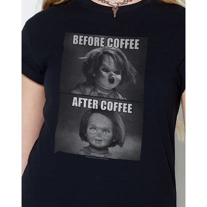 Chucky Before and After Coffee T Shirt BLACK