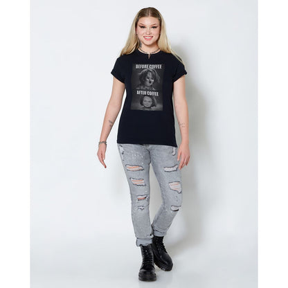 Chucky Before and After Coffee T Shirt BLACK