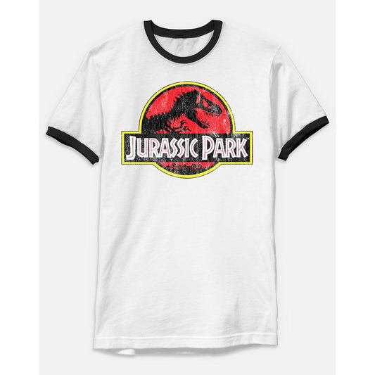 Jurassic Park Ringer T Shirt BLACK AND WHITE