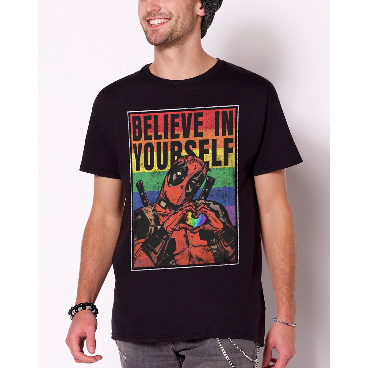 Believe In Yourself Rainbow Deadpool T Shirt BLACK