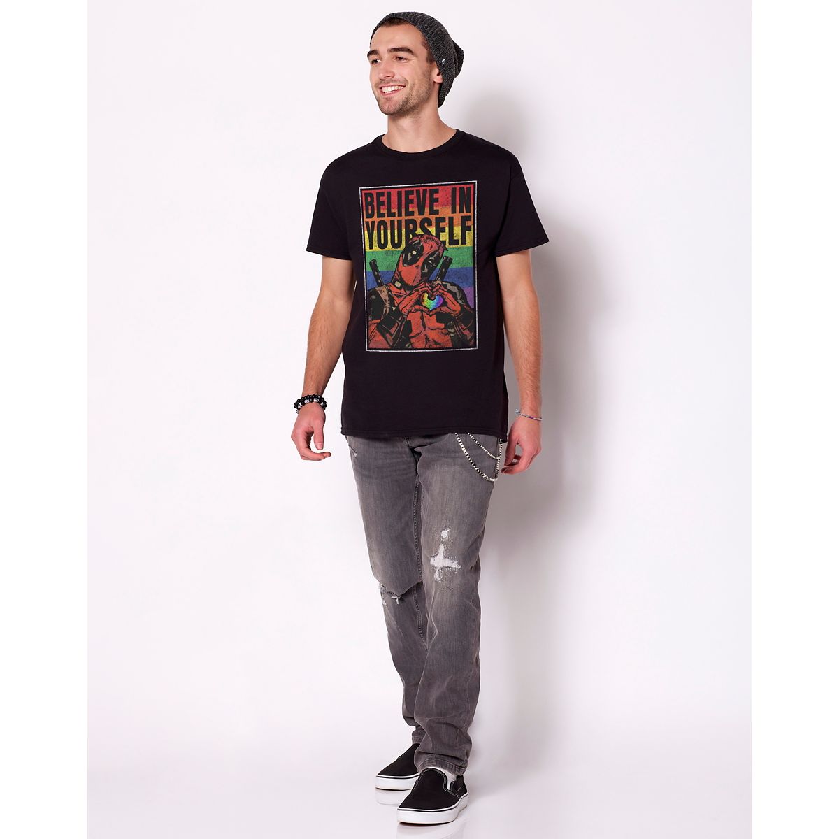 Believe In Yourself Rainbow Deadpool T Shirt BLACK
