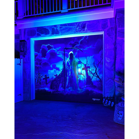 Haunted Reaper Garage Single Door Cover BLUE