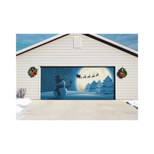 Snowman Garage Double Door Cover MULTI-COLOR