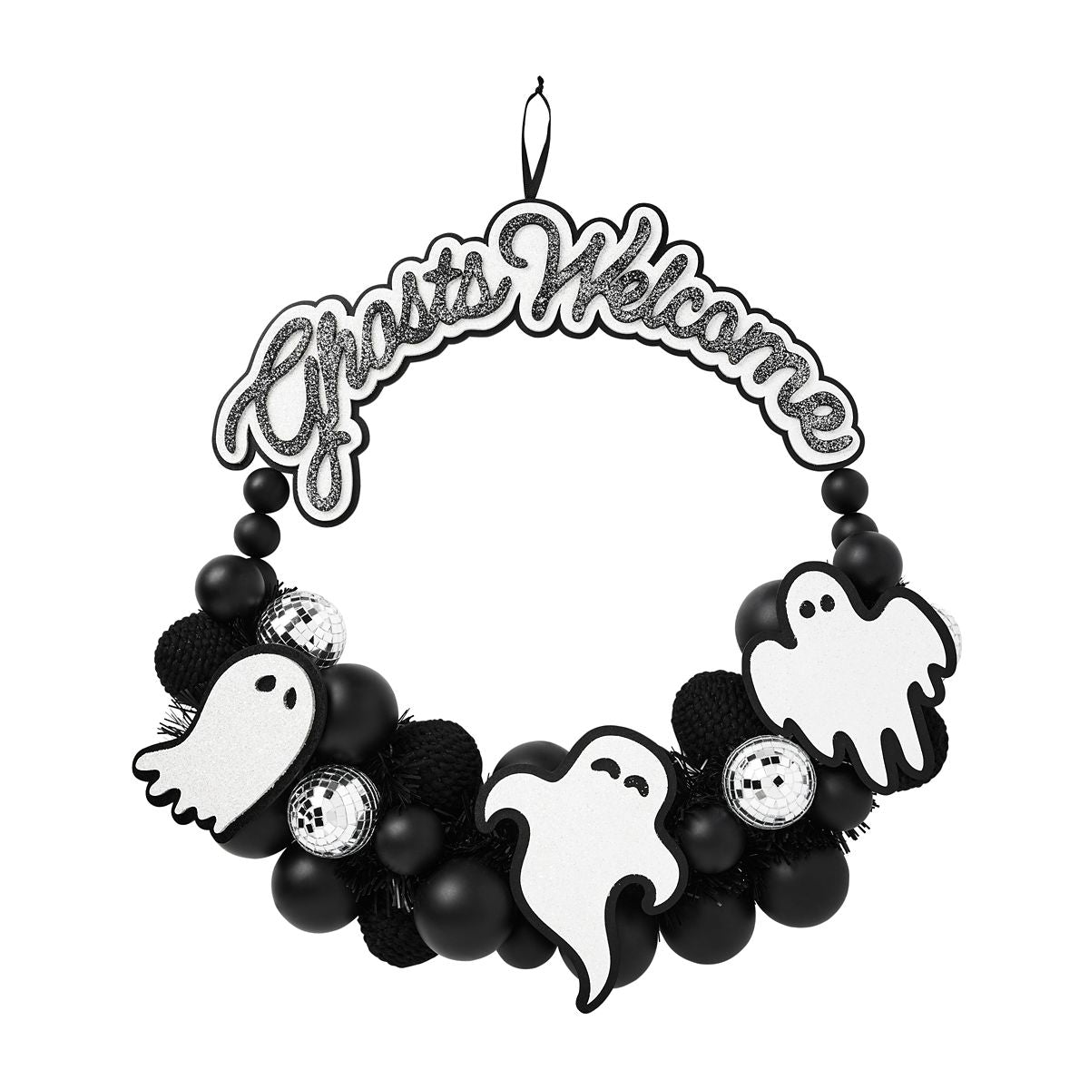 Ghosts Welcome Disco Wreath BLACK AND WHITE