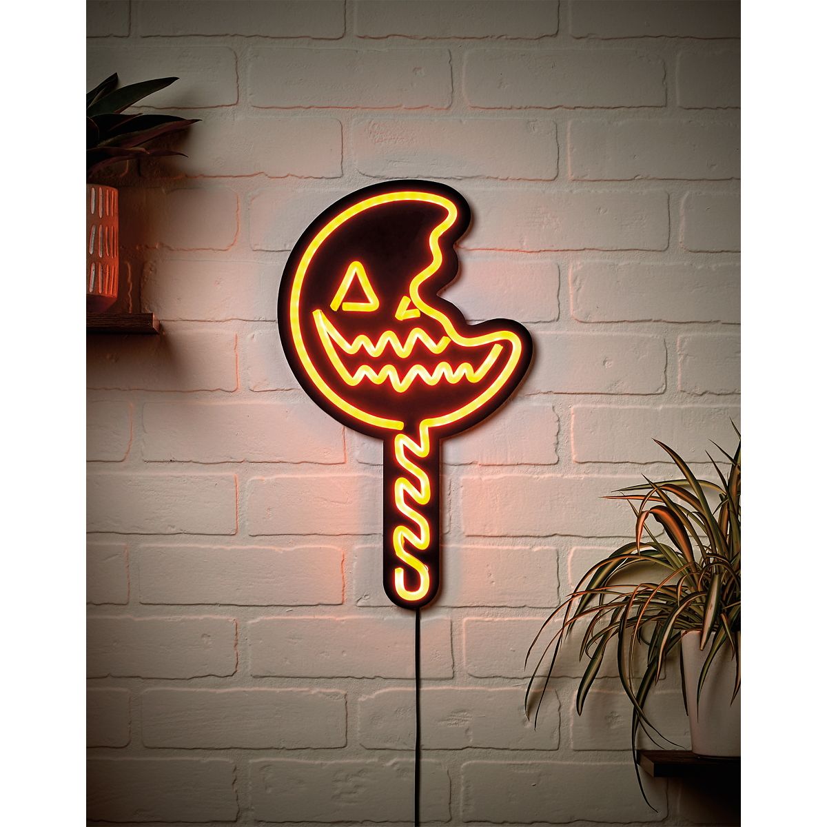 Trick 'r Treat Lollipop Neon LED Light-Up Sign ORANGE