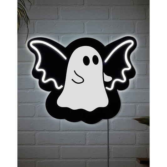 Ghost Bat Neon LED Light-Up Sign BLACK AND WHITE