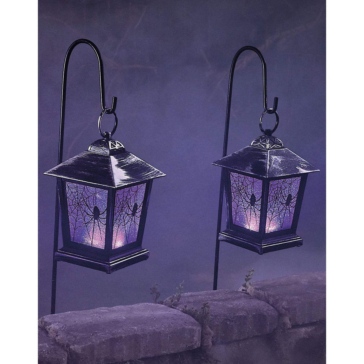 Purple LED Creepy Spider Lantern Pathway Markers - 4 Pack