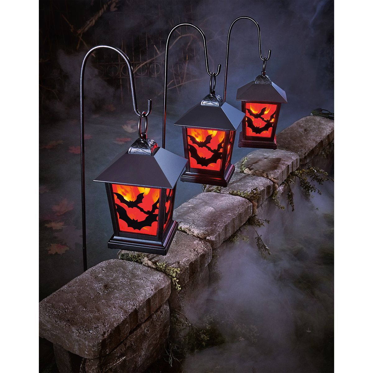 Red LED Creepy Bats Lantern Pathway Markers - 4 Pack BLACK AND RED