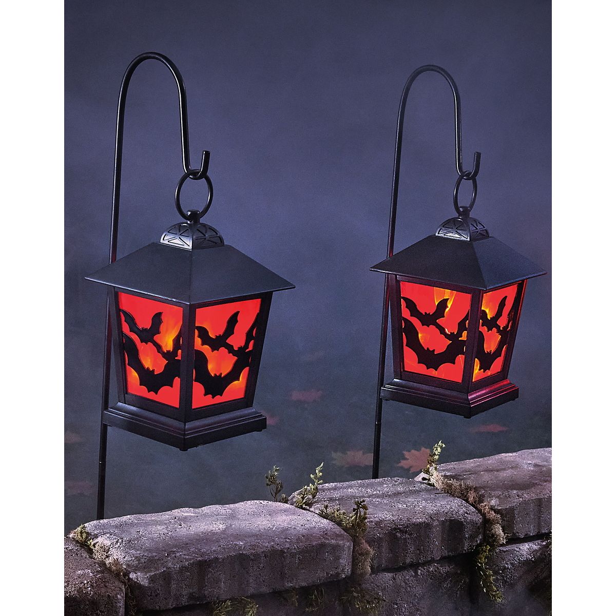 Red LED Creepy Bats Lantern Pathway Markers - 4 Pack BLACK AND RED