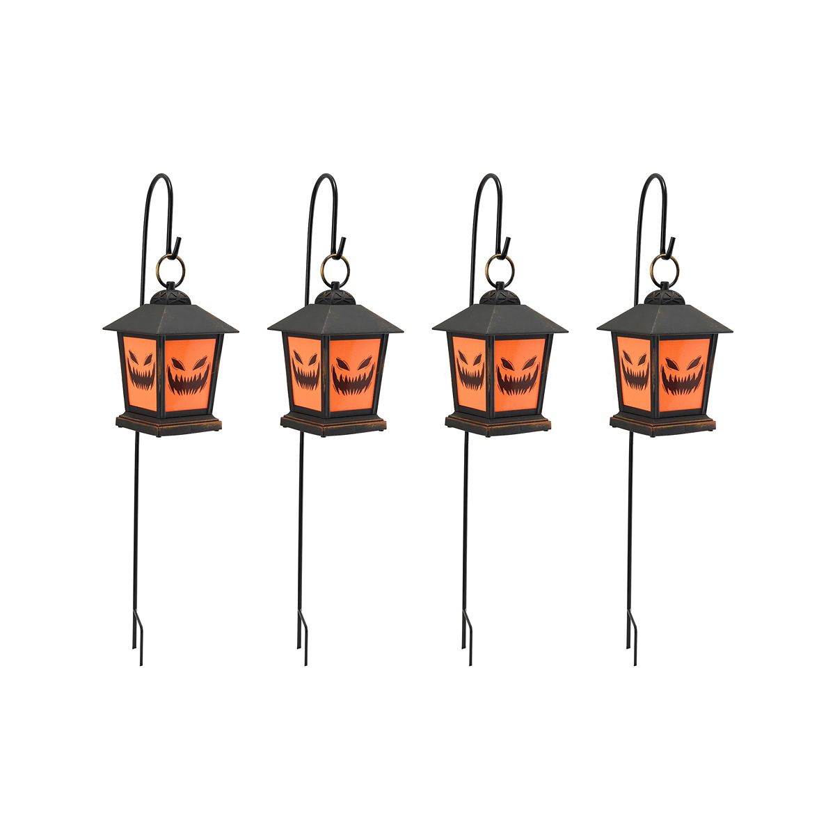 LED Jack-O-Lantern Pathway Markers - 4 Pack BLACK AND ORANGE
