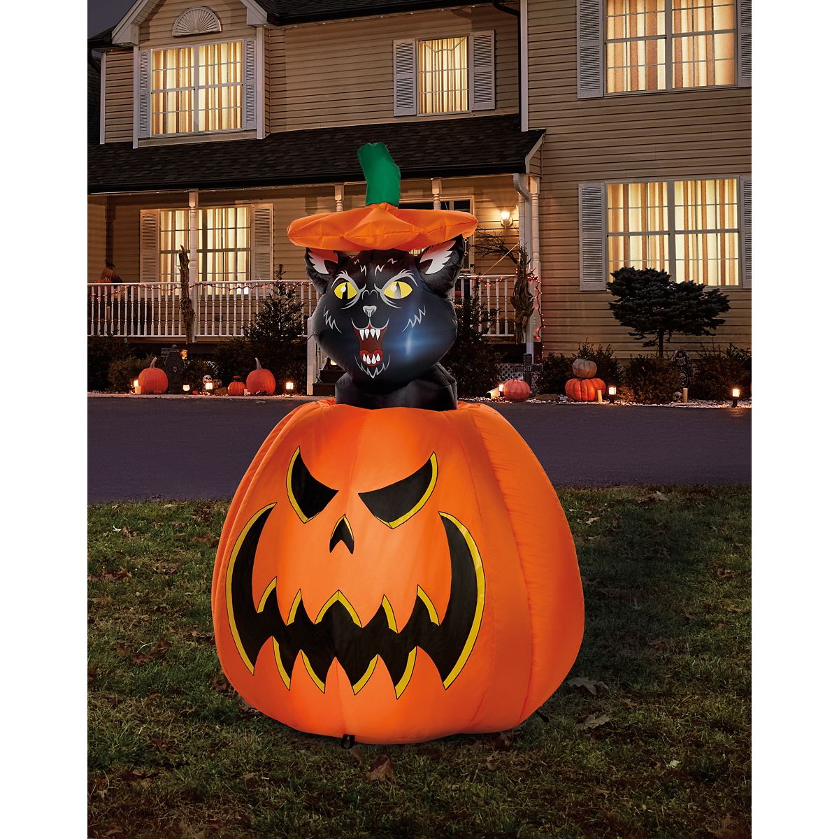 3 Ft 7 In Light-Up Animated Rising Pumpkin Cat Inflatable Decoration MULTI-COLOR